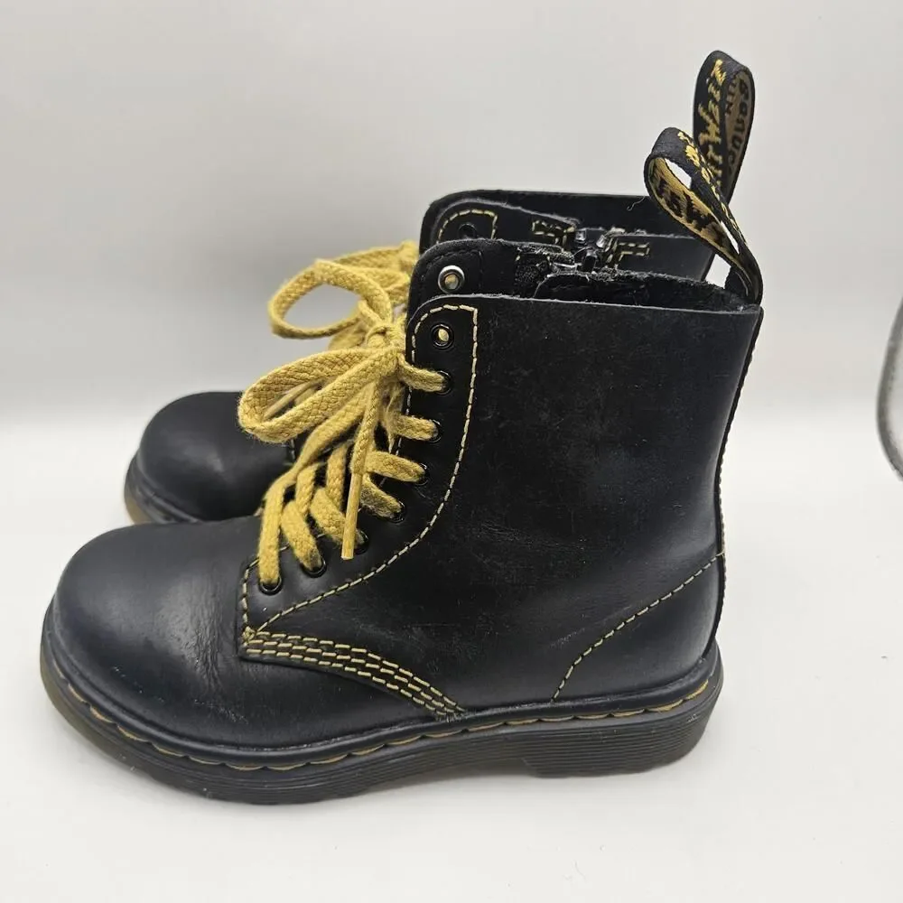 Dr. Doc Martens Kids 1460 Pascal T Black Combat Boots Grunge Alt Punk Size US 10